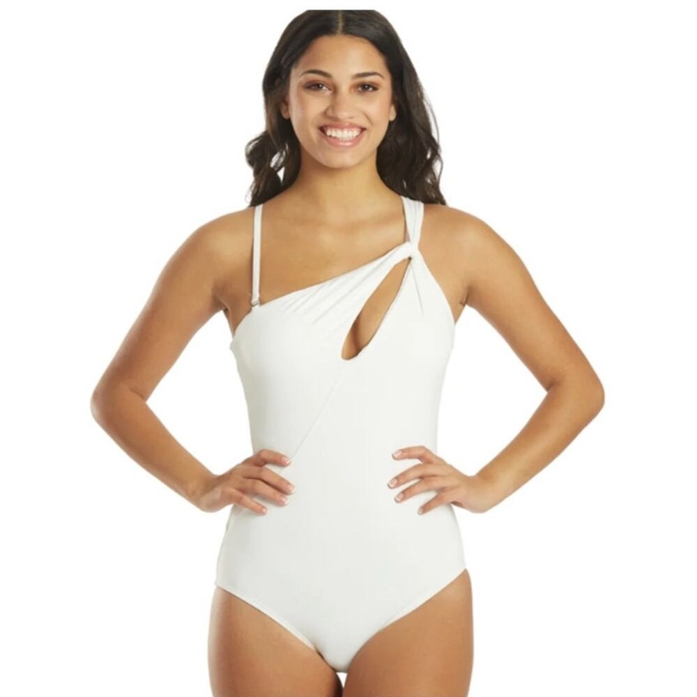 Carmen Marc Valvo White One-Shoulder Swimsuit